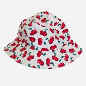 Retro Cherry Print Bucket Hat White Women’s
